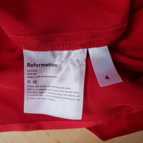 Reformation Justine 100% Silk High Slit One Shoulder Midi Dress Cherry Red 4 - Picture 9 of 9